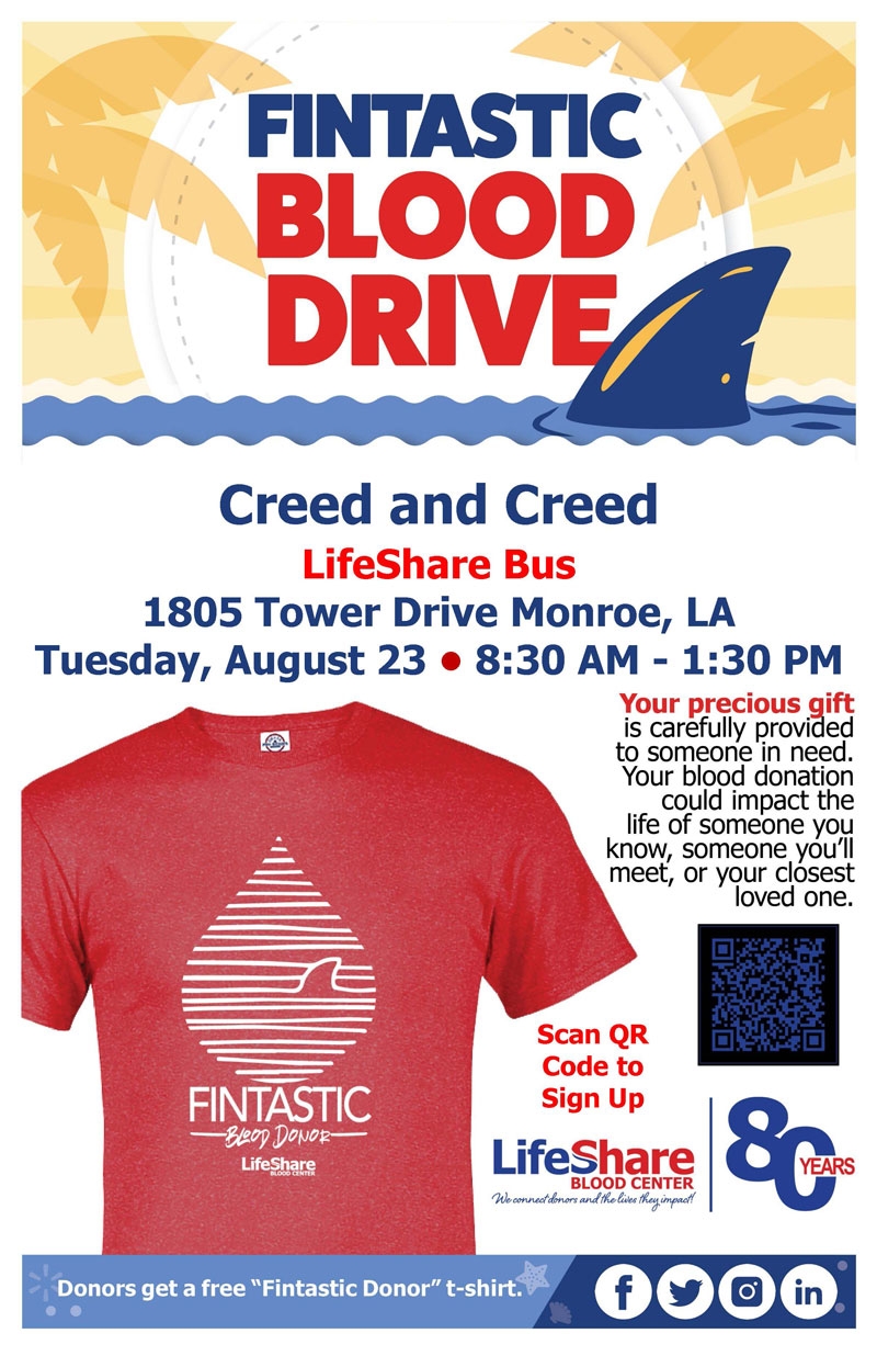 Creed and Creed Fintastic Blood Drive | Personal Injury Attorneys in Monroe, LA